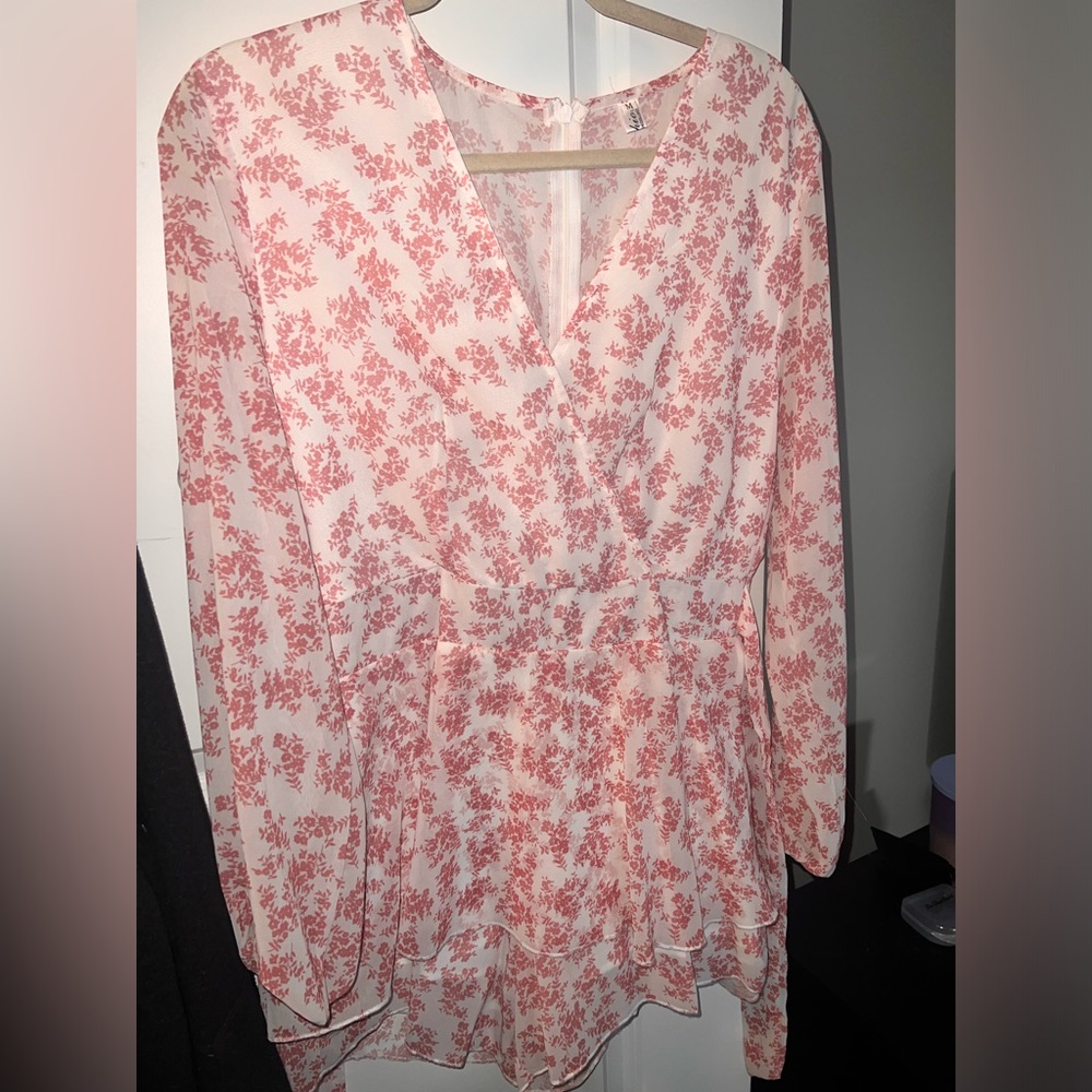 Pink Floral Romper with zipper in the back